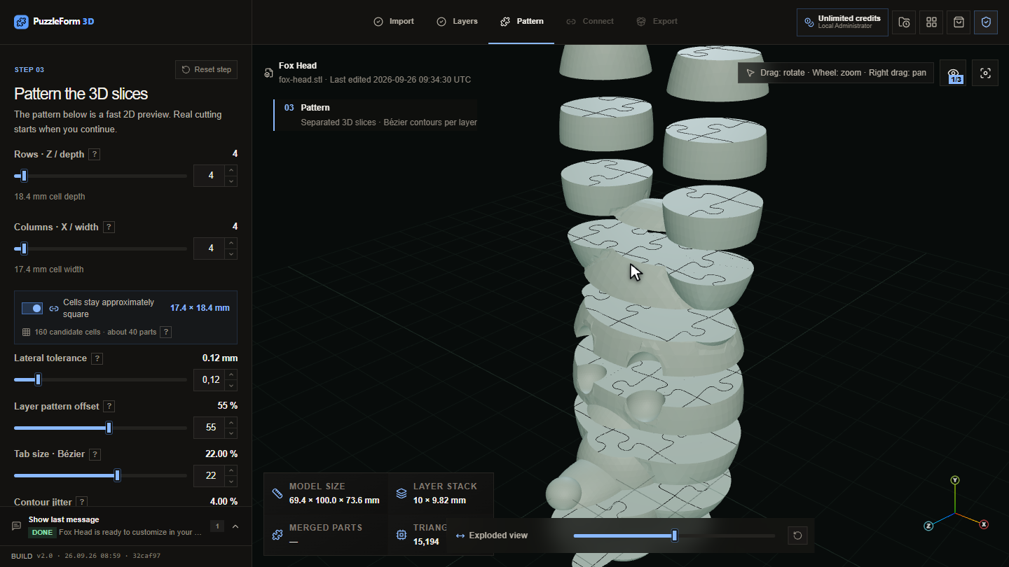 Editor preview of neighbouring pieces with the lateral clearance between them.